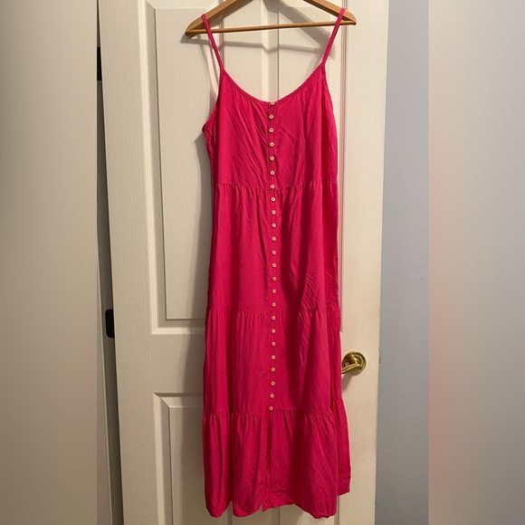 Reitmans Dresses & Skirts - Reitmans Hot Pink Tiered Button-Down Maxi Dress - Barbie Summer Chic - Size L